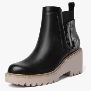 Mostrin Women's  Chelsea Platform Ankle Slip On Chunky Lug Sole Wedge  Boots 10